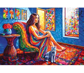 MAGNOLIA Puzzle Frau mit Katze / 1000 Teile / 68 x 48 cm