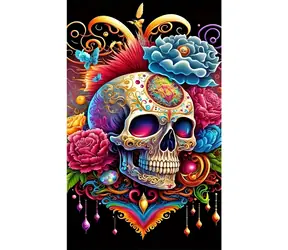 Norimpex Diamantmalerei Totenkopf mit Blumen Halloween / 30x40 cm