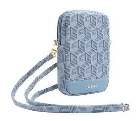Guess PU G Cube Zip Bottom Stripe blau / Handytasche / PU-Leder