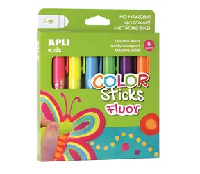 APLI Tempera-Sticks Kids, fluoreszierend, 6 Farben / Temperafarben / 190 x 150 x 20 mm