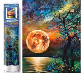Norimpex Diamantmalerei: Bunter Vollmond über dem See / 30x40 cm