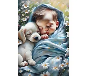 Norimpex Diamantmalerei Baby mit Welpe / 30x40 cm