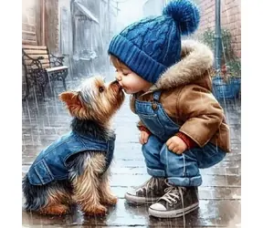 Norimpex Diamantmalerei Kleiner Junge mit Hund / 30x40 cm