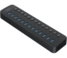 Orico USB-Hub mit 13 USB-A-Anschlüssen und Schaltern, schwarz / USB-Hub / 13 USB-A 3.0-Anschlüsse / Schalter an jedem Port / Netzteil 60 W
