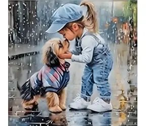 Norimpex Diamantmalerei Mädchen mit Hund im Regen / 30x40 cm