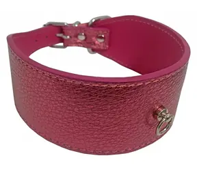 HUHUBAMBOO Halsband Metall rosa L / Für Greyhounds / 50 mm x 33-38 cm / Rindsleder