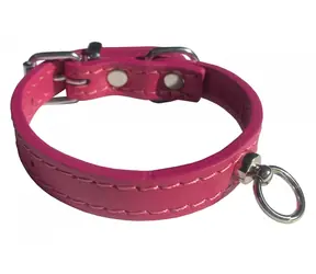 Huhubamboo Exklusives Halsband, pink, XS / Hundehalsband / 14 mm x 16-22 cm / Rindsleder