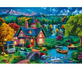 BlueBird Puzzle Buntes Haus am See / 1000 Teile / 69 x 47,8 cm