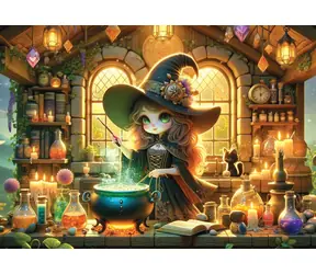 YAZZ Puzzle „Niedliche Hexe“ / 1000 Teile / ab 14 Jahren