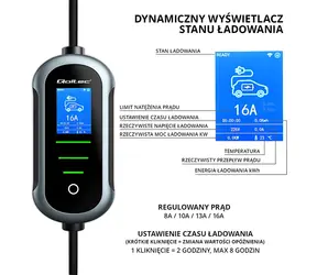 Qoltec Mobiles EV-Ladegerät 2-in-1 Typ 2 11 kW / Ladegerät für Elektroautos / 400 V / CEE 32 A / WLAN / LCD / 5 m Kabel