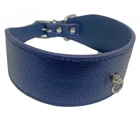 HUHUBAMBOO Halsband, Metallblau, XL / Für Greyhounds / 50 mm x 37-42 cm / Rindsleder