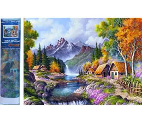 Norimpex Diamantmalerei Hütten an einem Gebirgsfluss / 30x40 cm