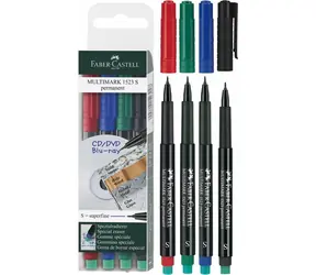 Faber-Castell Permanentmarker-Set, 4 Farben / Marker / 4 Stück / Strichstärke 0,4 mm / Auswaschbare Tinte