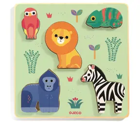 DJECO Safari-Puzzle / Puzzle / 5 Teile / Naturmaterial / ab 12 Monaten