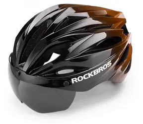 Rockbros Fahrradhelm mit Visier und Brille schwarz/braun / Helm / Abnehmbare UV-Schutzbrille