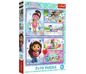 Trefl Puzzle Gabbys Zauberhaus: Spielspaß mit Gabby / 2 x 70 Teile / 27,5 x 18 cm / ab 4 Jahren