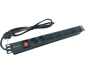 Conexpro 19" Verteilerfeld 2x FR + 8x IEC C13 schwarz / Verteilerfeld / 16 A / 1,4 m Kabel