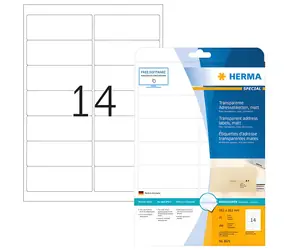 Herma Etiketten A4 transparent / matte Folie / 99,1 x 38,1 mm / laserbedruckt / wasserfest / 350 Stück