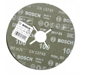 BOSCH R574 Schleifscheibe, ideal für Metall und Inox / Faserschleifscheibe / Körnung 100 / 125 x 22,23 mm