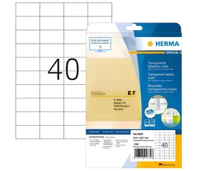 Herma Etiketten 52,5 x 29,7 mm, transparente, matte Folie / Etiketten / A4 / lasergeschnitten / wasserfest / permanent / 1000 Stück