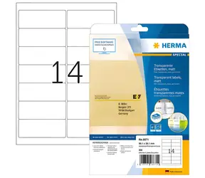 Herma Etiketten A4 transparent / matte Folie / 63,5 x 38,1 mm / laserbedruckt / wasserfest / 525 Stück