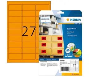 Herma Etiketten, neonorange, 63,5 x 29,6 mm / Etiketten / mattes Papier / A4 / 540 Stück