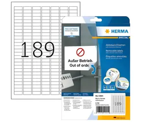 Herma Universal-Etiketten 25,4 x 10 mm / weiß, ablösbar / 25 Blatt / 4725 Stück