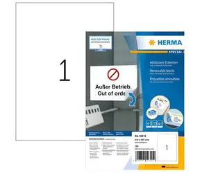 Herma Etiketten A4 210x297 mm / weiß, ablösbar / 100 Blatt / 100 Stück