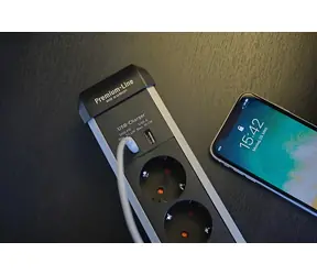 Brennenstuhl Premium- Alu-Line schwarz/silber / Steckdosenleiste / 6 Steckdosen / 2 USB-Anschlüsse / 3 m Kabel / Ein-/Ausschalter