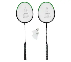 RULYT Badminton-Set schwarz-grün / 2x Schläger 24 cm / 2x Bälle / Reisetasche
