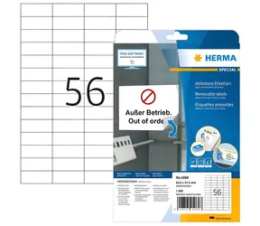Herma Etiketten rechteckig weiß 52,5x21,2 mm / Etiketten / Papier, ablösbar / 25 Blatt / 1400 Stück.