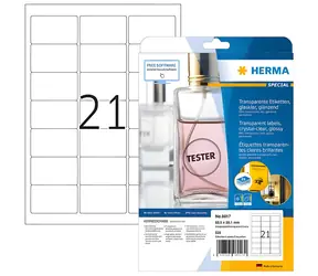 Herma Etiketten A4 63,5 x 38,1 mm transparent / Etiketten / Glanzfolie / Wasserfest / 525 Stück