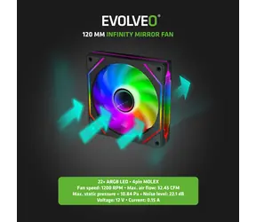 Evolveo 120UX-S schwarz / Lüfter / 120 mm / ARGB / Slave / Molex