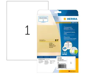 Herma Transparente Etiketten 210x297 mm / Etiketten / A4 / matt / Laser / permanent / 10 Stück.