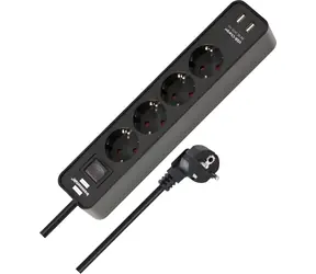 Brennenstuhl Ecolor schwarz / Verlängerungskabel / 4X Steckdose / 2x USB-A / 1,5 m / Ein-/Ausschalter
