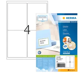 Herma Adressetiketten A4 weiß 99,1 x 139 mm / Etiketten / Papier / 400 Stück / 100 Blatt