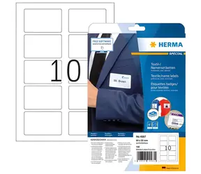 Herma Textil-Namensschilder 80x50 mm weiß / Etiketten / abnehmbar / laserbeschriftet / 100 Stück.