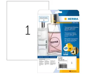 Herma Etiketten A4 transparent / glänzende Folie / lasergeschnitten / wasserfest / 25 Stück