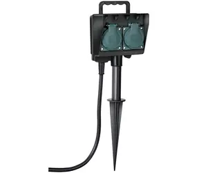 Brennenstuhl Gartenverteiler mit Erdspieß, schwarz / Gartenverteiler / 2 Steckdosen / IP44 / 16 A