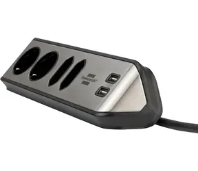 Brennenstuhl Estilo schwarz/Edelstahl / Tischsteckdose / Ecksteckdose / 4X Steckdose / 2x USB-A / 16 A