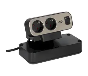Brennenstuhl Estilo Steckdosenleiste schwarz/silber / Tischsteckdose / 9 Steckdosen / USB-A / USB-C PD 30W / 2 m / Ein-/Ausschalter