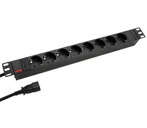 Roline 19" Netzpanel schwarz / Netzpanel / 1 HE / 8x DE-Buchse / IEC320 C14 / 2 m