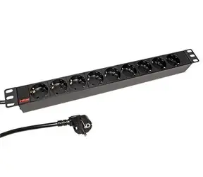 Roline 19" Stromverteilerkasten schwarz / Stromverteilerkasten / 1 HE / 9x DE-Steckdosen / 1,8 m Kabel