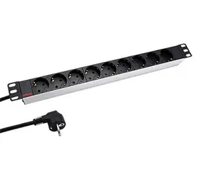Roline 19" Stromverteilerkasten weiß/schwarz / Stromverteilerkasten / 1 HE / 9x DE-Steckdosen / 1,8 m Kabel