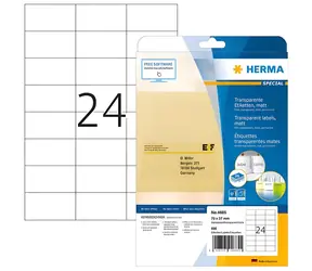 Herma Etiketten 70 x 37 mm, transparente, matte Folie / Etiketten / laserbedruckbar / wetterfest / permanent / 600 Stück