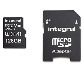Integral microSDHC/SDXC-Kartensteckplatz (128 GB) / Speicherkarte / UHS-I U3 V30 / Lesegeschwindigkeit: 100 MB/s / Schreibgeschwindigkeit: 45 MB/s