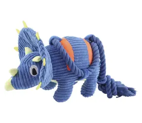 Huhubamboo Plüsch-Triceratops 43 cm / Hundespielzeug / Quietschgeräusch / Cord