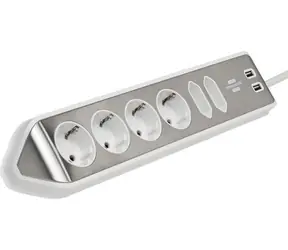 Brennenstuhl Estilo weiß/Edelstahl / Tischverlängerungssteckdose / 6 Steckdosen / 2x USB-A / Ecksteckdose / 2 m / IP20