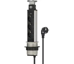 Brennenstuhl Tower Power silber-schwarz / Tischsteckdosenleiste / 3 Steckdosen / 2 m / Aluminium / 16 A