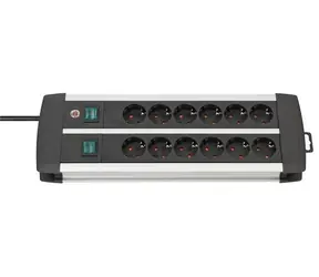 Brennenstuhl Premium- Alu-Line schwarz/silber / Steckdosenleiste / 12 Steckdosen / 3 m / Aluminiumgehäuse